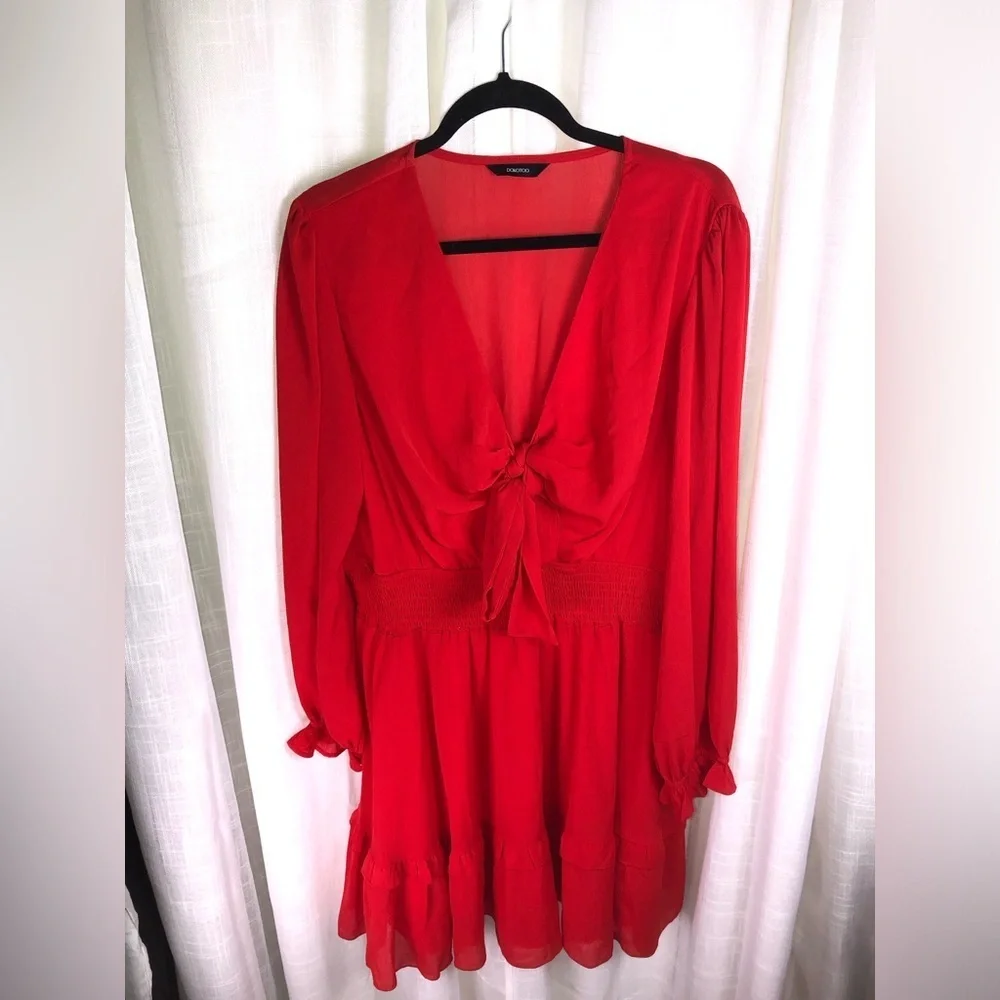 Chic Red Long Sleeve Dress - Picture 2 of 10